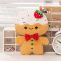 Cute cream gingerbread man plush toy with strawberry and red bow tie decoration. - 25cm / Strawberry Style