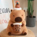 Cute Capybara plush toy with birthday hat and bubble tea SKU variant - Happy Everyday