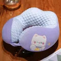 Almohada de cuello en U de verano con tela transpirable y bordado de gato - Gato Abrazador (040) / 30*30cm / Gato blanco