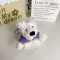 Cute Westie plush dog charm with purple sweater, soft stuffed animal keychain accessory. - Metal Buckle / 10cm / Purple