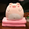 Niedliches rosa Schweinchen 3-in-1 Plüschkissen und weiche Flanelldecke für Büro und Heim - 小猪(暖手抱枕背后有拉链)