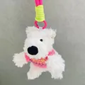 Cute white Westie plush keychain charm wearing pink knitted sweater for bag decoration. - Metal Buckle / 10cm / Pink