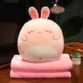 3-in-1 rosa Hasen-Plüschkissen und weiche Flanelldecke Set für das Mittagsschläfchen - 小兔(暖手抱枕背后有拉链)