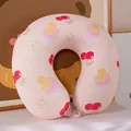 Almohada de viaje en forma de U de seda de hielo con espuma viscoelástica y estampado cereza. - Cereza / 30*30cm