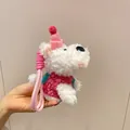 Cute fluffy West Highland Terrier plush dog keychain charm wearing a pink hat and sweater - Fuchsia Sweater / 15cm