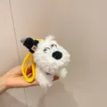 Cute West Highland White Terrier plush keychain with glasses, black hat and yellow strap - Grey Bowtie / 15cm