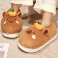 Soft brown plush capybara slippers with cute orange detail for indoor winter comfort - Size 37-38 / Brown