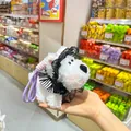 Cute white Westie plush dog keychain with black lace headband for bag decoration - Black Lace / 15cm