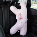 Cómoda almohada de viaje para coche de felpa rosa en forma de H con cara animada - Monstruo Rosa (Tipo K)