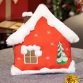 Coussin de Noël en peluche en forma de maison avec fausse fourrure et sapin brodé - House Style (A2120)