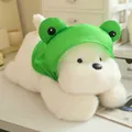 Cute plush Westie dog toy wearing a bright green frog hood, soft lying stuffed animal toy. - Prone Westie with Hat / 30cm Pack / White & Green