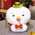 Vue détaillée d'un coussin en peluche bonhomme de neige festif avec un chapeau vert et nœud - Snowman Style (A2120)