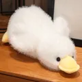 Premium soft fluffy white duck plush toy in lying position for sleeping comfort - White Duck / 30cm