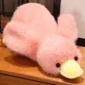 Cute pink plush platypus duck toy in lying posture on wooden surface - 30 cm / Pink