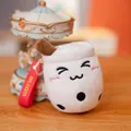 Cute plush bubble tea cup keychain bag charm with a LUCKY DAY red strap and smiley face - Squinting Eyes Style (Meihua) / 10cm / White