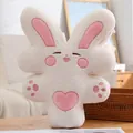 Süßes weißes Plüsch-Hasenkissen aus Sherpa mit rosa Herz- und Pfotendetails - 15cm / Weiß