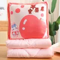 Lindo juego de cojín y manta 2 en 1 rosa con estampado de manzana y conejo para sofá - 40 cm / Manzana Roja