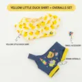 Adorable yellow little duck shirt and denim overalls outfit set for 20cm plush dolls - Yellow Duck Clothes 3-Piece Set / 20cm