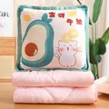 Cojín 2 en 1 con estampado de aguacate y gato y manta de forro polar rosa acolchada - 40 cm / Aguacate Verde
