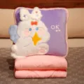 Conjunto de manta y cojín de conejo de peluche rosa para la siesta en oficina - Cojín Conejo Ángel / 40x40cm