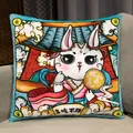 Guochao style rabbit throw pillow with traditional cartoon embroidery for home decor - 42*42cm / Eat More Without Gaining Weight