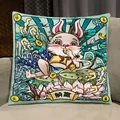 Coussin décoratif lapin Guochao avec des porte-bonheur et l'art traditionnel chinois - 42*42cm / Victoire Facile