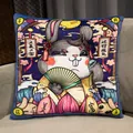 Coussin décoratif lapin style Guochao avec motifs traditionnels chinois et caractères - 42*42cm / Beau Riche