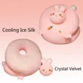 Pink cartoon rabbit donut nap pillow with crystal velvet and cooling ice silk sides - 25*30cm / Pink Rabbit