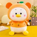 Cute white duck plush toy wearing a vibrant orange fruit hoodie costume soft doll - Orange / 45cm