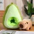 Cute capybara plush toy with avocado fruit nest, soft creative stuffed animal pillow set. - Large Capybara 30cm + Large Fruit Pillow 45cm / Avocado