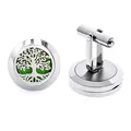 20 mm roestvrijstalen aromatherapie manchetknopen met groen levensboom uitsparing - 银色不锈钢生命树款