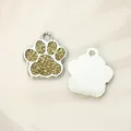 Detailed silver metal dog paw print pet tag pendant with shimmering gold glitter - 15x18mm / Gold