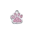 Pink glitter dog paw print pet ID tag charm for DIY jewelry and collar accessories. - 15x18mm / Pink