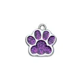 Purple glitter dog paw pet tag charm accessory for DIY jewelry and pet collars. - 15x18mm / Purple
