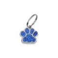 Sparkling blue glitter paw print pet ID tag pendant with durable silver metal split ring - 15x18mm / Dark Blue