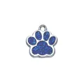 Sparkly blue glitter paw print charm pendant for pet collar and DIY jewelry projects - 15x18mm / Dark Blue