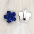 Detailed blue glitter flower charm bead with slide slot for 8mm DIY bracelet making. - 铬底款式(SL800) / 8mm / 铬底亮粉花朵-深蓝色