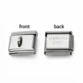 Close-up of front and back views of stainless steel Italian charm bracelet links - Italian Module With Hook / 1 Piece/Pack