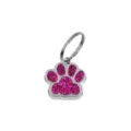 Paw-shaped dog tag charm with glittery pink finish and silver metal ring for DIY jewelry - 15x18mm / Rose Red