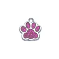 Sparkly pink glitter dog paw print charm pendant for pet collars and DIY jewelry - 15x18mm / Rose Red