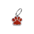 Red glitter paw print pet ID tag with silver split ring for dog collars - 15x18mm / Dark Red