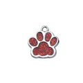 Vibrant red glitter dog paw print pendant charm for pet ID tags and DIY jewelry - 15x18mm / Red
