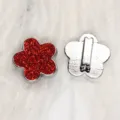 8mm red glitter flower charm for DIY jewelry making with silver metal back - 铬底亮粉花朵-大红色