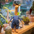 Stuffed giraffe plush toy in blue striped shirt and denim overalls for home decor - Blue Overalls / 45cm