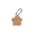 Orange glitter dog paw pet ID tag with silver split ring for collars and DIY crafts - 15x18mm / Orange