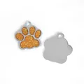 Customizable orange glitter paw-shaped pet ID tag with silver metallic finish for dogs - 15x18mm / Orange