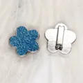 8mm blue glitter flower slide charm for DIY bracelets and bands - 铬底亮粉花朵-湖水蓝