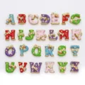 Set of colorful 8mm alphabet charms with rhinestone bow for DIY jewelry making - A-Z Set