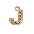 15mm gold alloy letter J pendant with embedded clear rhinestones for DIY jewelry making - Letter J