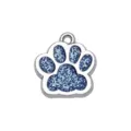 Blue glitter dog paw pendant for pet ID tags and DIY custom jewelry crafting - 15x18mm / Light Blue